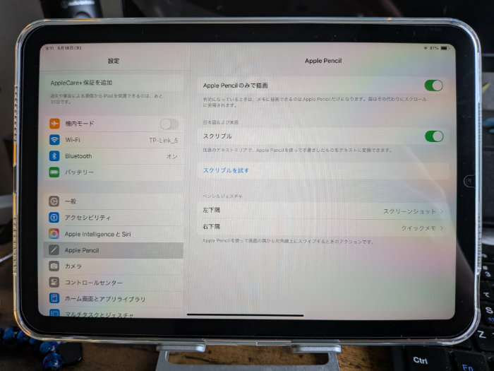 iPad mini7 アップルペンシルのみで描画